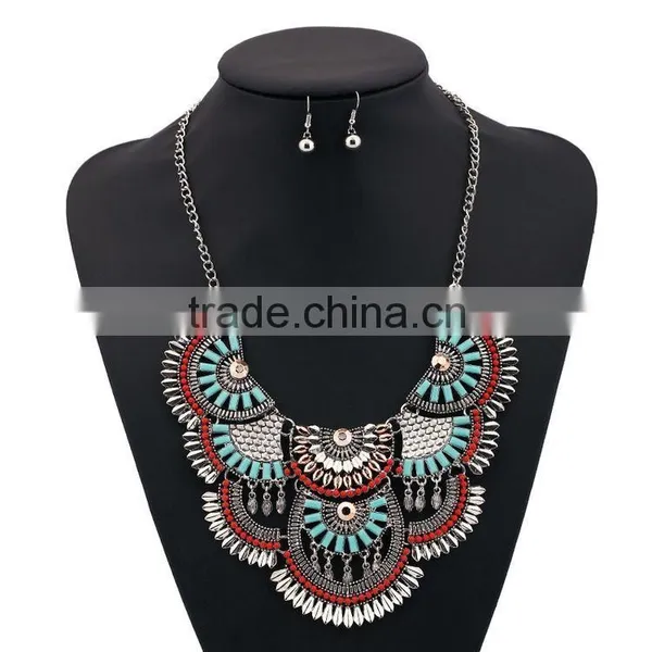 2016 Hot Sale Personality Silver Plated Geometric Pendant Multilayer Tassel Big Jewelry Set photo-3