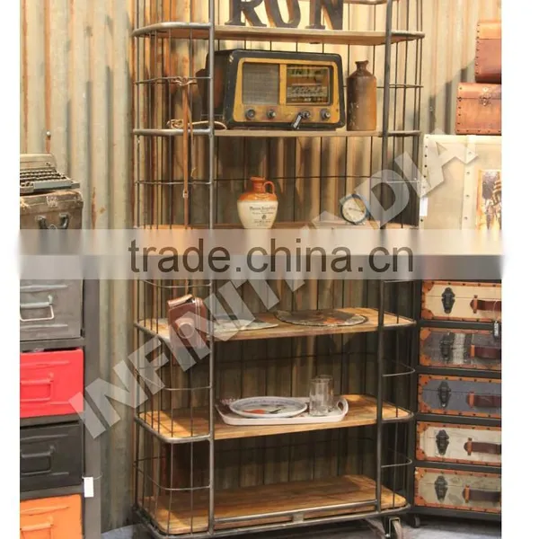INDUSTRIAL WIREMESH BOOKSHELF, VINTAGE INDUSTRIAL FURNITURE/BOOKCASE
