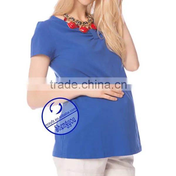 Custom Spandex Cotton Plain Short Sleeve Maternity t Shirt photo-4