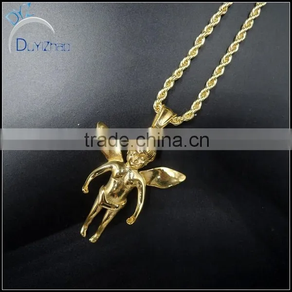 Stainless Steel Gold Plated Angel Spread Wing Pendant photo-3