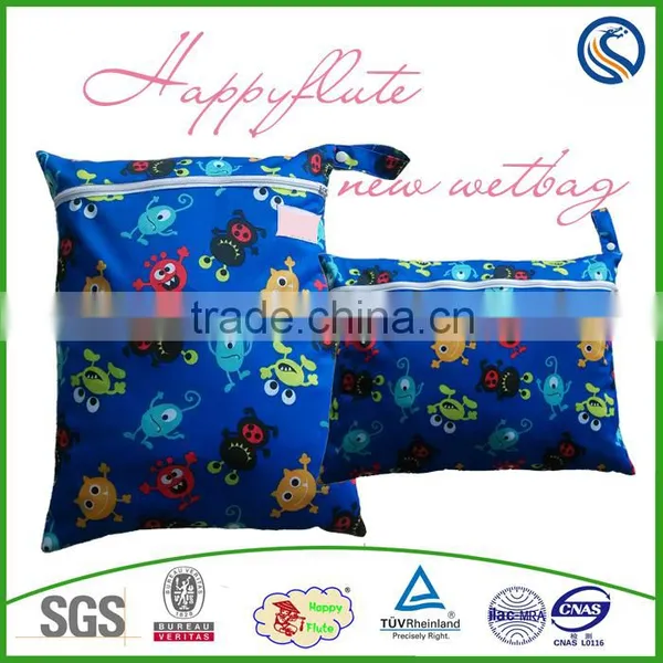 New Design Baby Cloth Diaper Zipper Wetbag,washable and Reusable Double Pocket Cloth Nappy Bag
