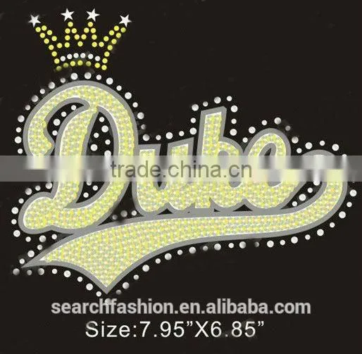 Glitter With Rhinestone Letter Transfer Hot Fix Motif Iron on T-shirts