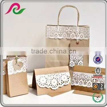 Recyclable Handmade Custom Made Kraft Paper Lace Wedding Gift Bags photo-2