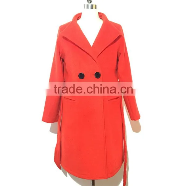2016AW Woolen Garment Customized Woman's Fashion Long Coats Double Buckle Tie Belts photo-2