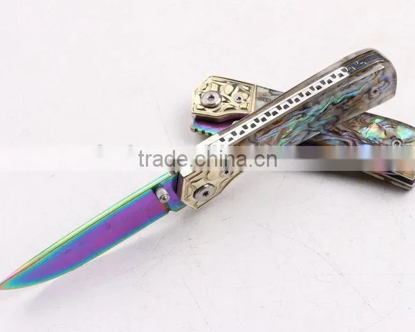 OEM Custom Hand Made Damascus Steel Folding Knife With Abalone photo-3