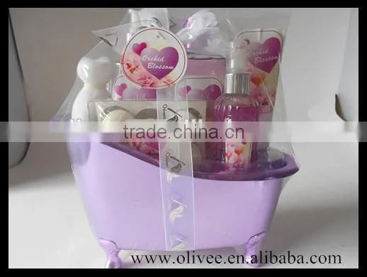 Orchid Brand Bath Set Shower Gel Body Lotion Body Mist With Plastic Tub