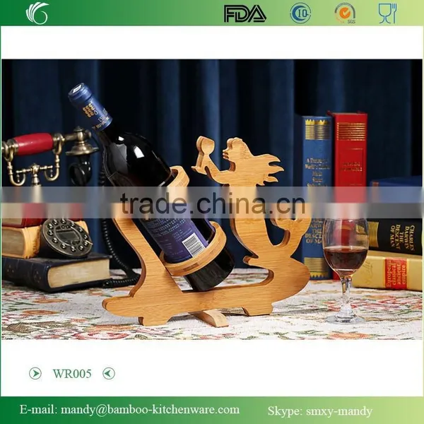 WR005 Bamboo Countertop Wine Rack Mermaid Wine Rack and Single Bottle Holder photo-3