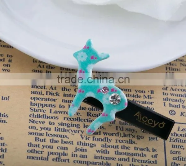 Colored Sika Deer Decoration Hair Slide Handmade Metal Clip Kids Rhinestone Plain Hair Clip photo-2