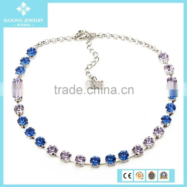 Choker Tennis Anna Wintour Necklace, Sapphire Multicolors Crystal Collet Necklace