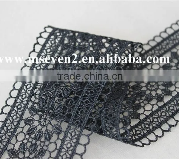 2016 Fashiona Design 100% Polyester Flower Lace in Black Embroidery Lace Trim Decoration Lace Trim for Clothing photo-3