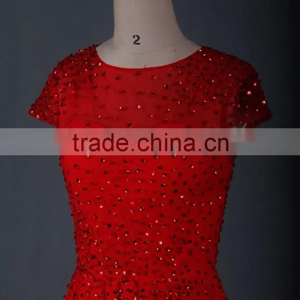 RSE666 Cap Sleeve Flowing Chiffon Free Shipping Custom-Made Long Red Prom Dresses photo-2