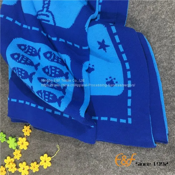 Children Double Jacquard Cartoon Pattern Knitted Blanket photo-3