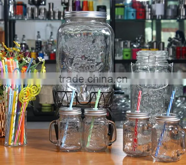 Hexagonal Glass Juice Jars With Metal Stand photo-2