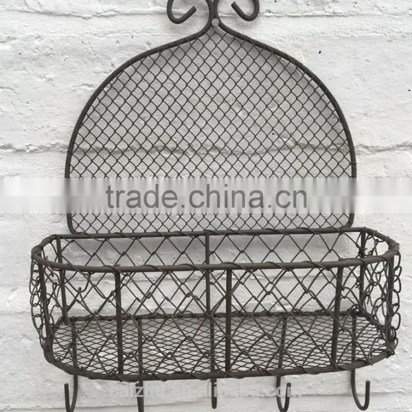 Vintage Rustic Wire Wall Shelf Unit Storage Basket for Kitchen Bathroom Chic photo-4
