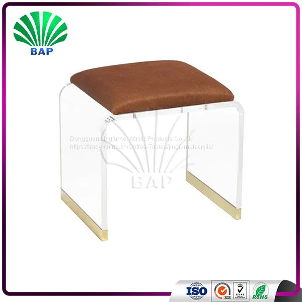 Transparent Acrylic Living Room Stool French Style Luxury Ottomans Lucite Bathroom Stool photo-2