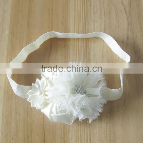 Fabric Flower With Pearl Rhinestone in Center Headband for Kids Hair Accessories photo-3