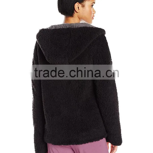 Sherpa Fabric Reversible Cardigan Jackets 100% Polyester Women's Pockets Hooded Open Front Plush Sherpa Cardigan photo-5