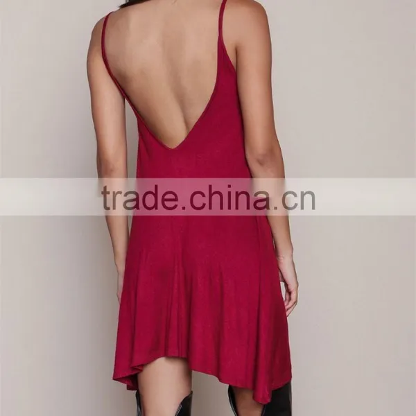Burgundy Dress 2016 Latest Cami Jersey Leak Back Tunic Top HST3593 photo-4