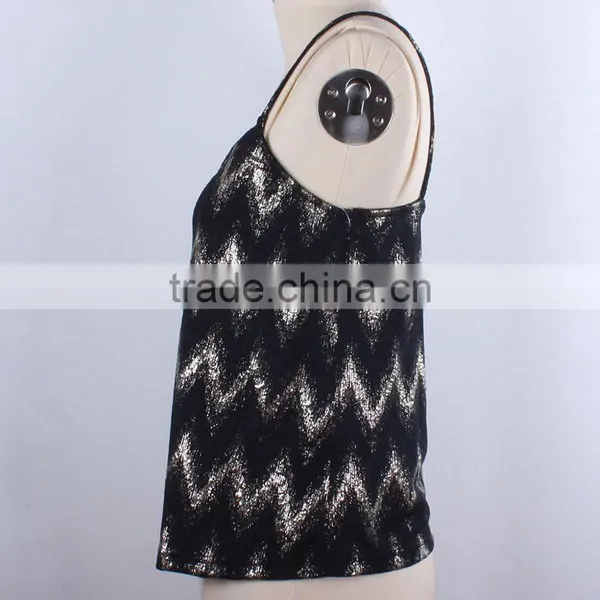 New Arrivals Gold Foil Print Manufacturing Fashionable Top Ladies Stripe Top photo-2