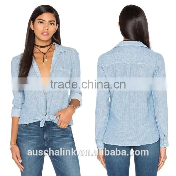 2016 Latest Girls Linen Shirt Fashion Design OEM Service photo-6