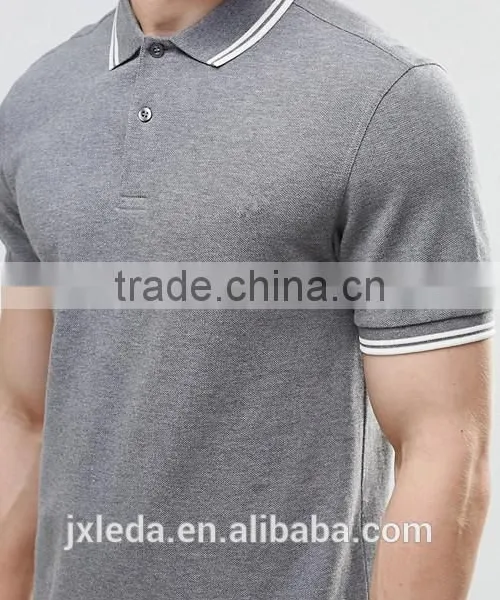 OEM Wholesale Men Grey 100% Cotton Pique Plain Slim Fit Polo Shirt photo-3