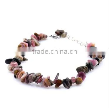 Diy Tourmaline Stone Beads Anklets Handmade Chip Semi Precious Stone Anklets Bracelets for Women Foot Jewelry photo-2