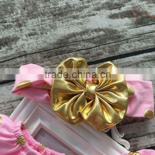 New Design Baby Girls Clothes Toddler Romper Pink Gold Polka Dot Romper With Headband photo-5