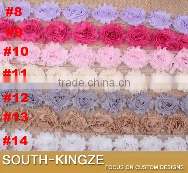 Shabby Chiffon Flower Trim, Total 15 Colors Trim Chiffon Rose Flower, Rose Chiffon Lace Trimming photo-2