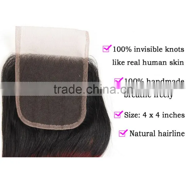 8A Grade Body Wave 4X4 1B/ 99J Ombre Lace Closure 100% Ombre Peruvian Human Hair Extension photo-5
