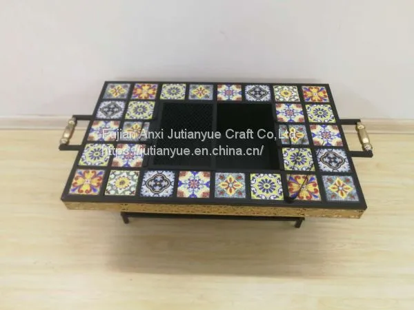 Ceramic Tile Mosaic Parquet Outdoor Rectangular Fire Pit Table