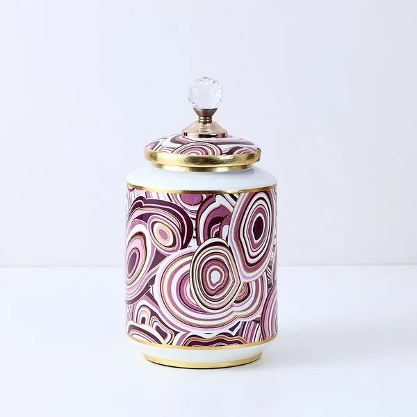 European Simple Style Purple Wave Pattern Ceramic Flower Vases With Lid For Home Decoration photo-3