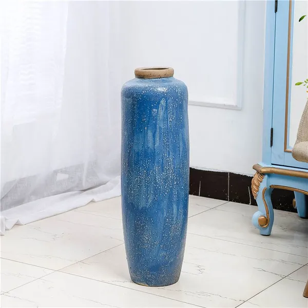 Blue Bubble Glaze European Style Ceramic Vase Three Suit For Hallway Decor photo-2