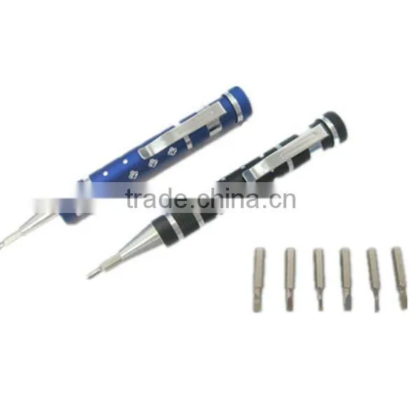 Mini Aluminum Pen Tool Kits With 8pcs Screwdriver Bits