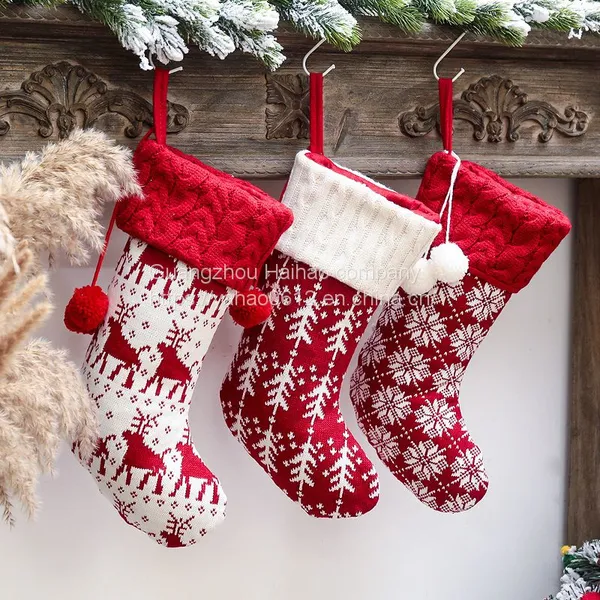 Christmas Decorationsknitted Christmas Sockswool Socksed and White Elk Snowflake Gift BagChristmas Gift Bag photo-5