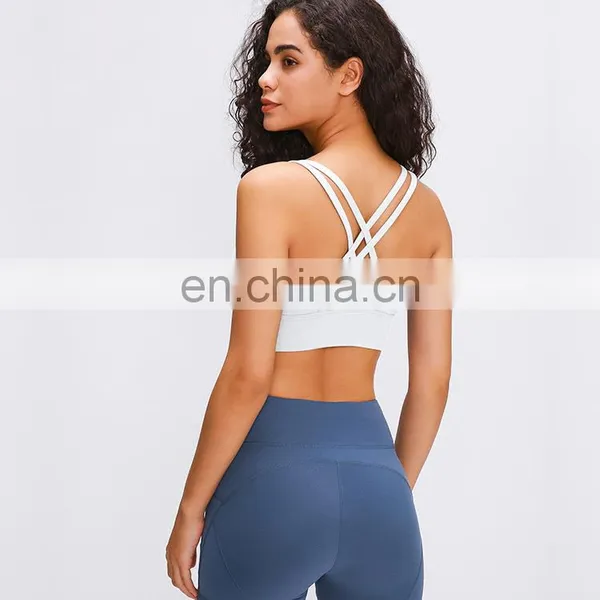 87%Nylon 13%Spandex New Colors Fitness Strappy Sports Bra Women Yoga Workout Crop Tops Activewear Bra photo-2