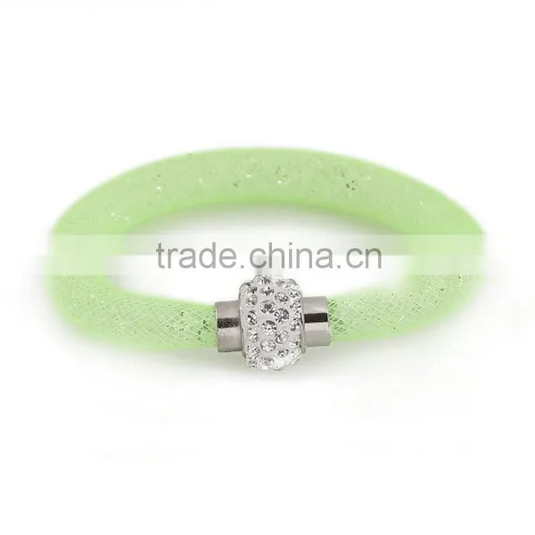 Hot Sale Stardust Mesh Single Wrap Bracelets With Crystal Stones Filled Magnetic Clasp Charm Wristband Bangles photo-2