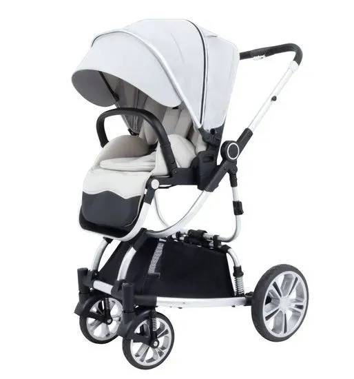 Baby Pram Stroller With Large Rear Wheels Lightweight Linen Material
