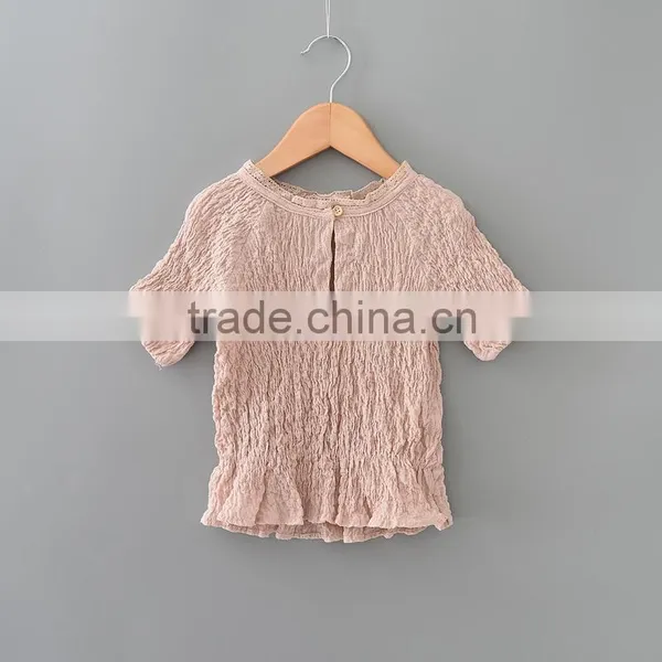Cheap and Hot Selling Korean Style Baby Girls Tops Round Neck t Shirt Sleeveless Fold Bubble Shirts photo-2