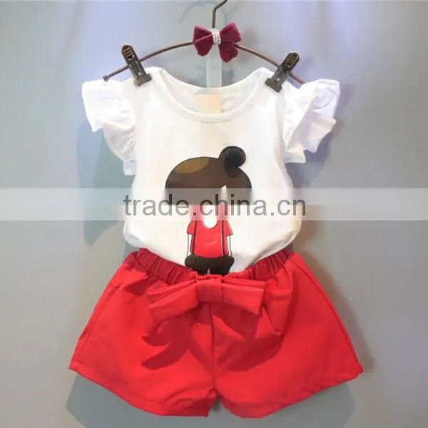 New Design Polka Dot Girl Two Piece Outfits Bow White Child Tee Sets Sleveless Spot Kid Cloth Suits photo-3