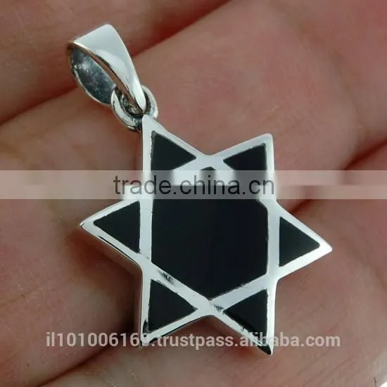 Black Onyx Star of David Mens Silver Pendant, P19 photo-2