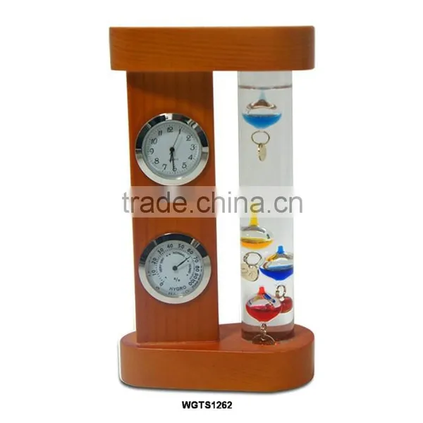 Galileo Thermometer Weather Station; Wooden Weather Station; Traditional Dial Weather Station photo-3