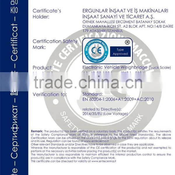 ERGUNLAR INC. 3*20m 100 Tons Electronic/Digital Truck Scale/Weighbridge