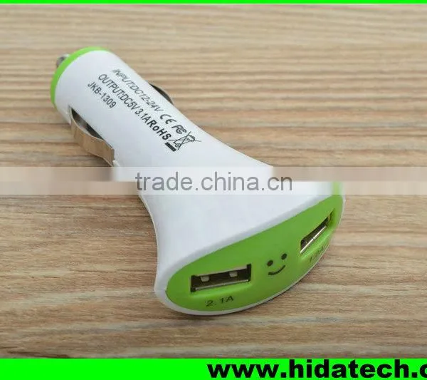 Christmas Promotional Dual Usb Electric Car Charger Adapter for Iphone in Fanshaped With Smile Face photo-4