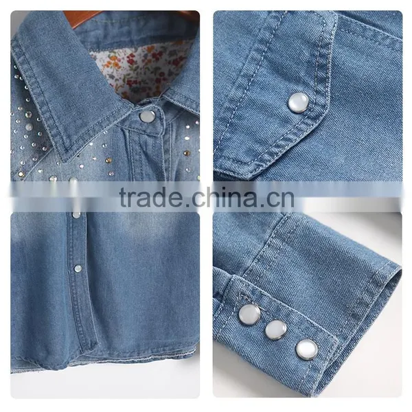 China Wholesale European Blue Long Sleeve Jean Womens Denim Jacket for Ladies photo-4