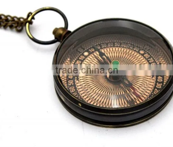 Collectable Antique Reproduction Solid Brass Pendant Compass With Chain 13261 photo-2