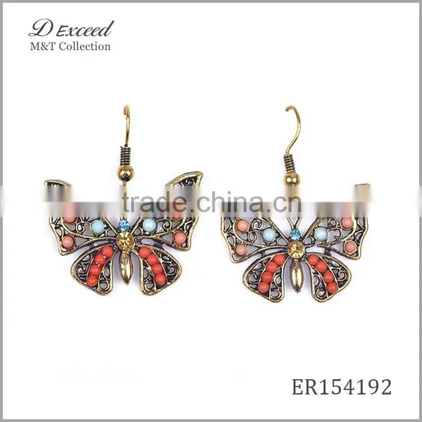 Wholesale Jewelry New Designs Ladies/Womens Ethnic Resin Beaded Earrings Butterfly Gold/Silver Plating Drop Earrings photo-5