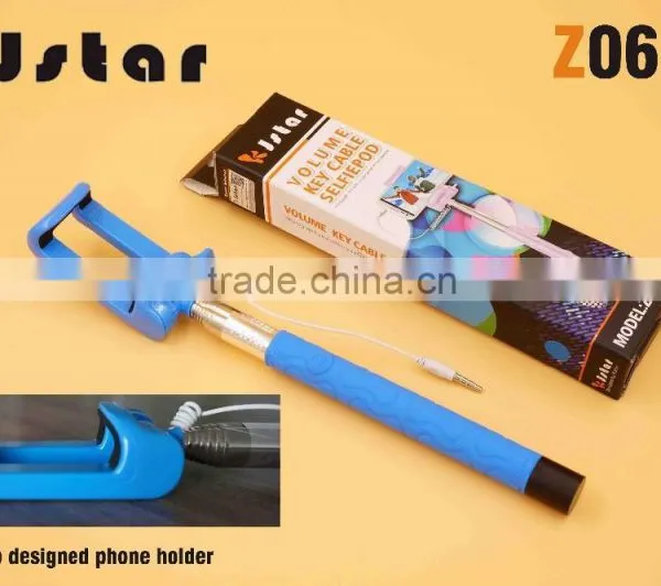 2015 Hottest KJstar Z06-4 Volume Key Cable Selfie Stick With Foldable Designed Smart Phone Clip photo-3