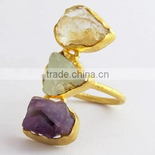 Rough Stone Amethyst & Aquamarine & Ctrine !! 925 Sterling Ring, Silver Jewellery India, 925 Sterling Silver Jewellery photo-3