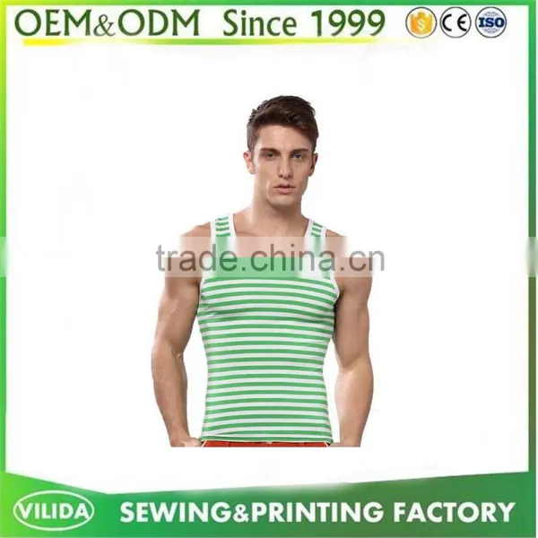 Custom Your Own Logo Men Fitting Sleeveless Tank Top Leisure Green Stripe Tank Tops