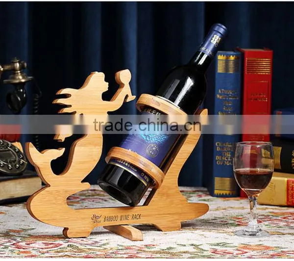 WR005/100% Bamboo Material Hot Sale Mermaid Shaped Folding Bamboo Red Wine Rack photo-2